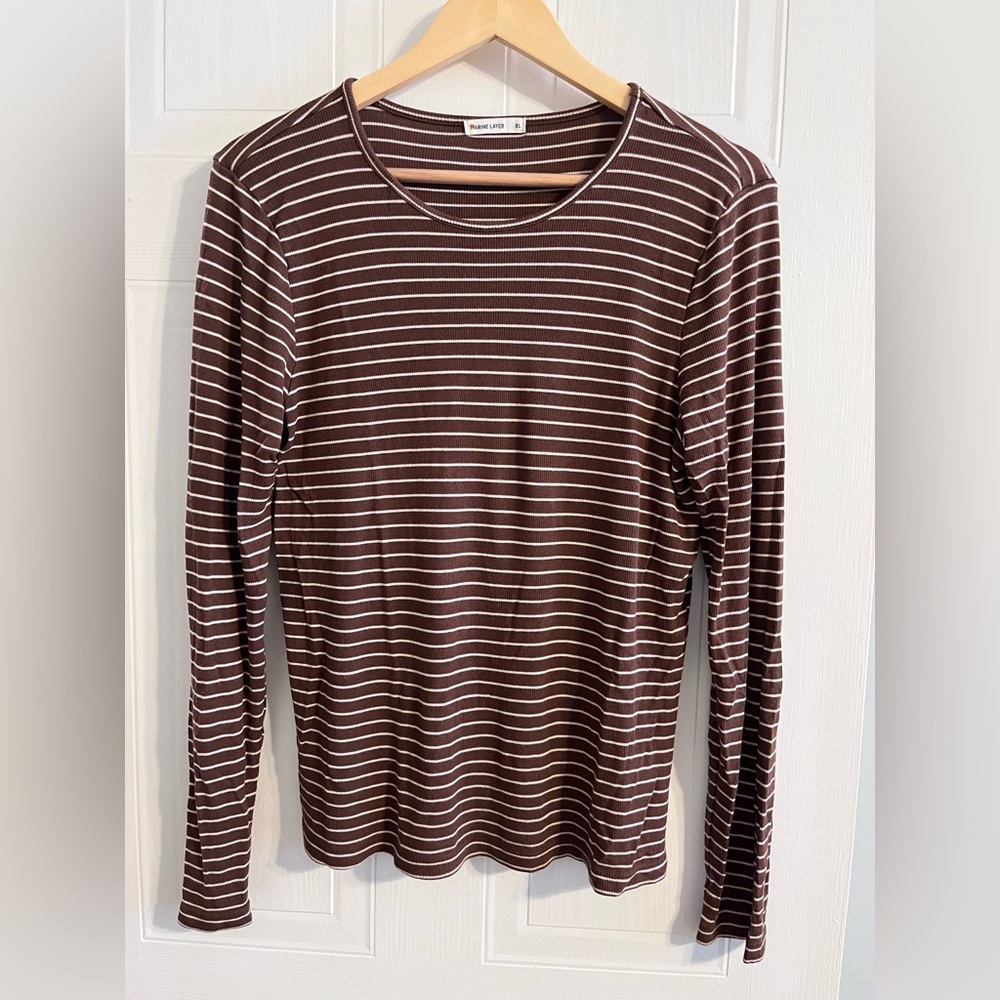 TENCEL MODAL BROWN RIBBED LONG SLEEVE TOP - MARINE LAYER SIZE XL